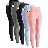 ATTIQOZI 5 Pack Girls' Athletic Leggings, High Waist Leggings for Girls with Pockets, Kids Workout Yoga Pants for Athletic