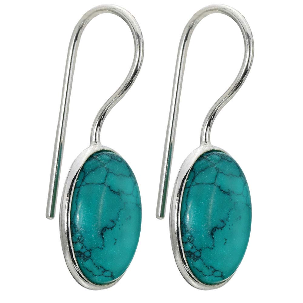 I-be 397412S Turquoise Gemstone Earrings Oval 925 Silver Length 2.8 cm in Gift Box