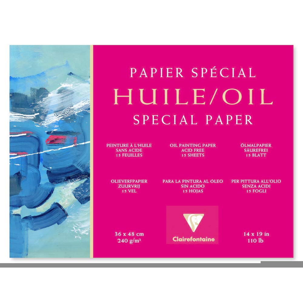 Clairefontaine - Ref 96494C - Oil Paper Pad (15 Sheets) - 36 x 48cm in Size, 240gsm Paper, Acid Free, pH Neutral - Oil Paint Adheres Well to the Light Textured Paper