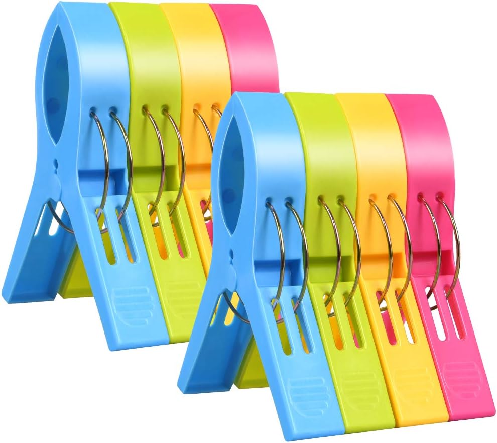 URAQT Beach Towel Clips 8 Pcs Large Colorful Clip Set for Sunbeds