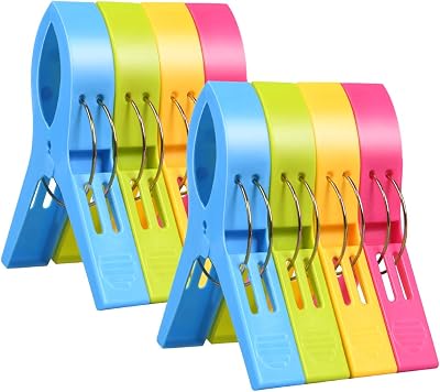 URAQT Beach Towel Clips 8 Pcs Large Colorful Clip Set for Sunbeds