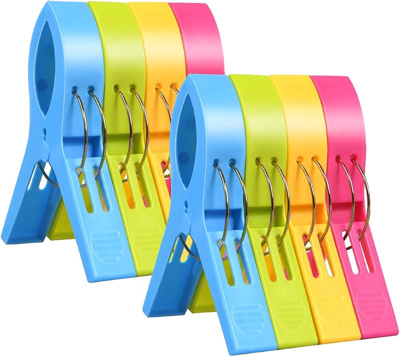 URAQT Beach Towel Clips 8 Pcs Large Colorful Clip Set for Sunbeds