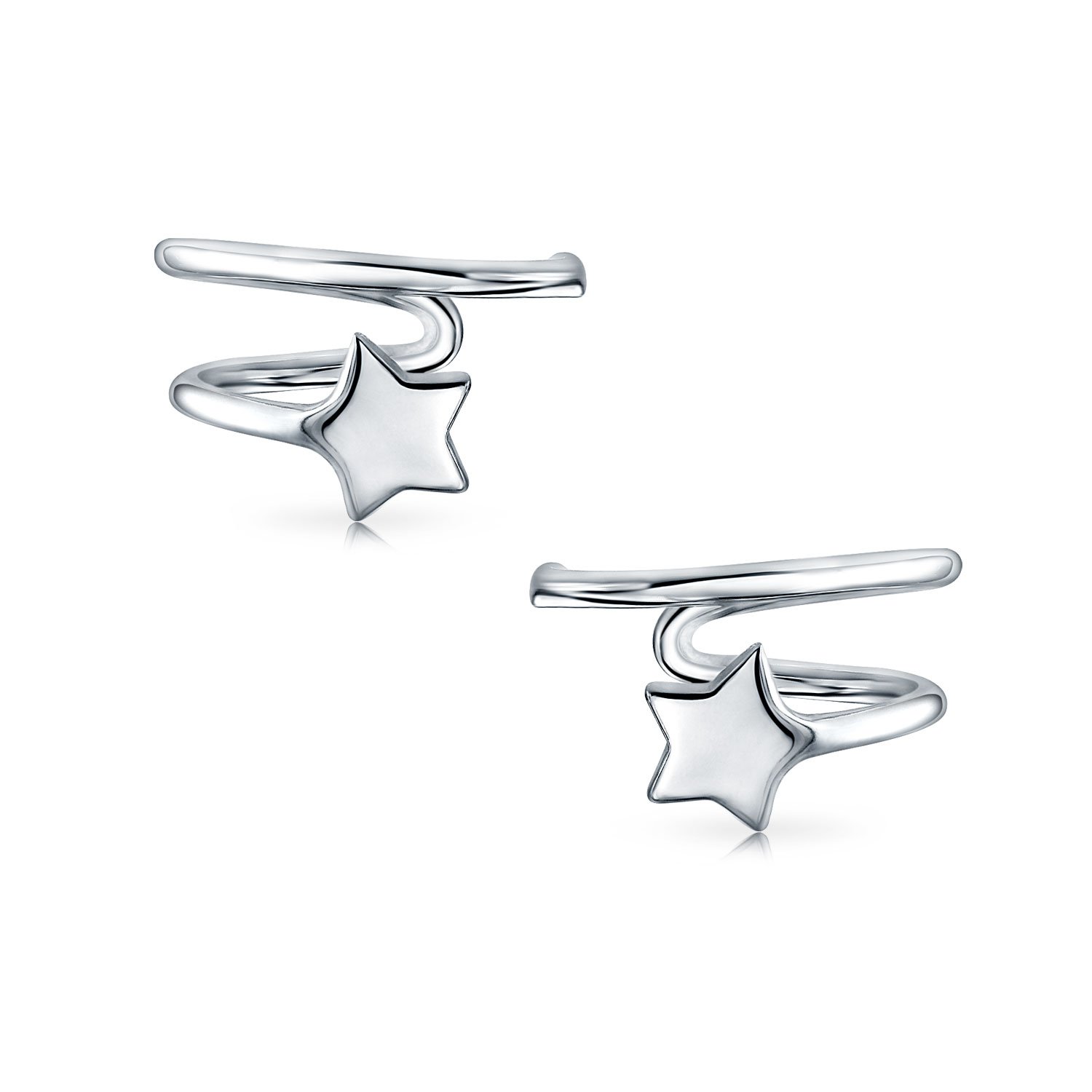 Personalize Initial Alphabet A-Z American Patriotic Celestial Rock Star Initial Wire Cartilage Ear Cuffs For Women Teens Clip Wrap Helix Non Pierced Earrings .925 Sterling Silver Customizable