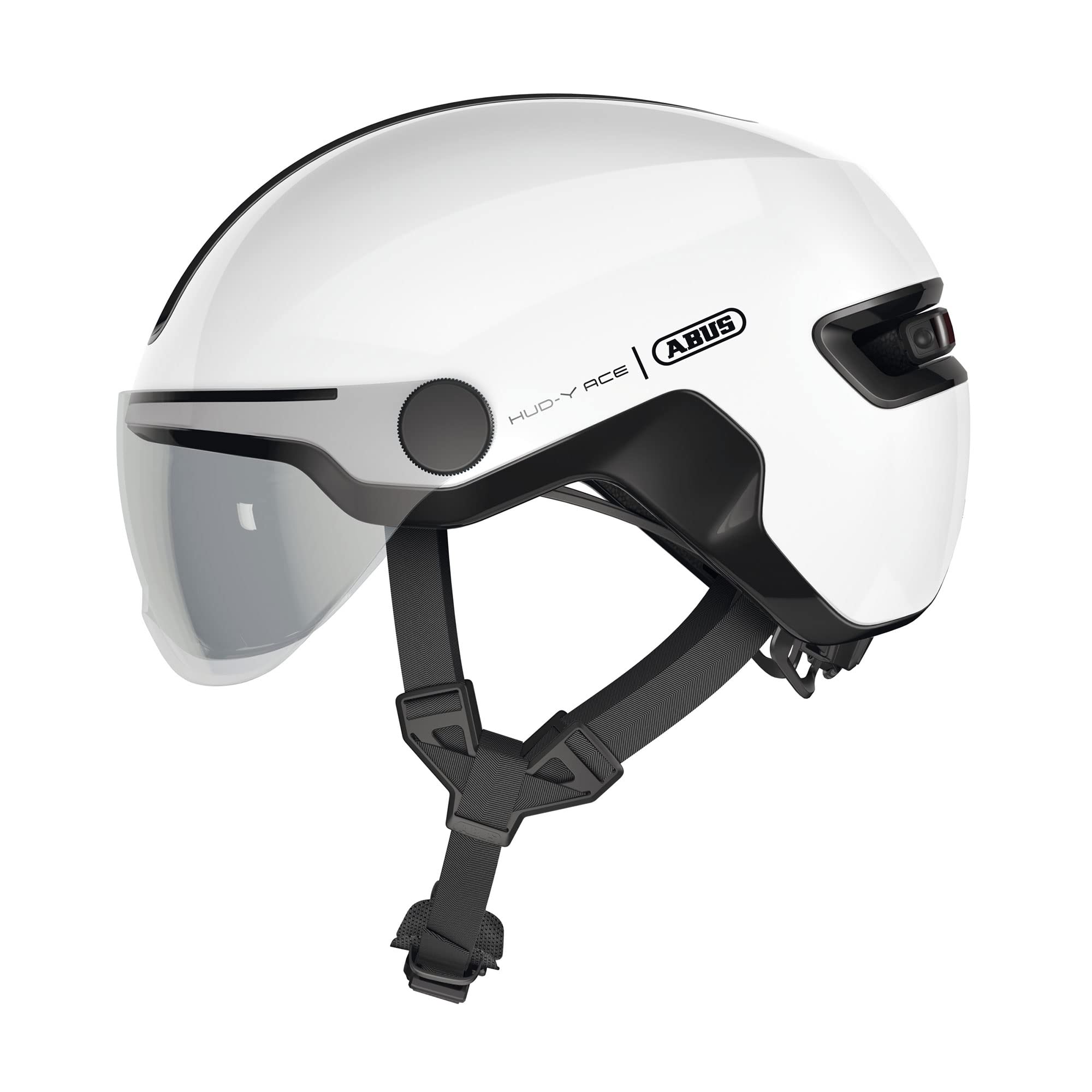 ABUS HUD-Y ACE city helmet - stylish bike helmet with visor and magnetic, rechargeable LED rear light - for men and women
