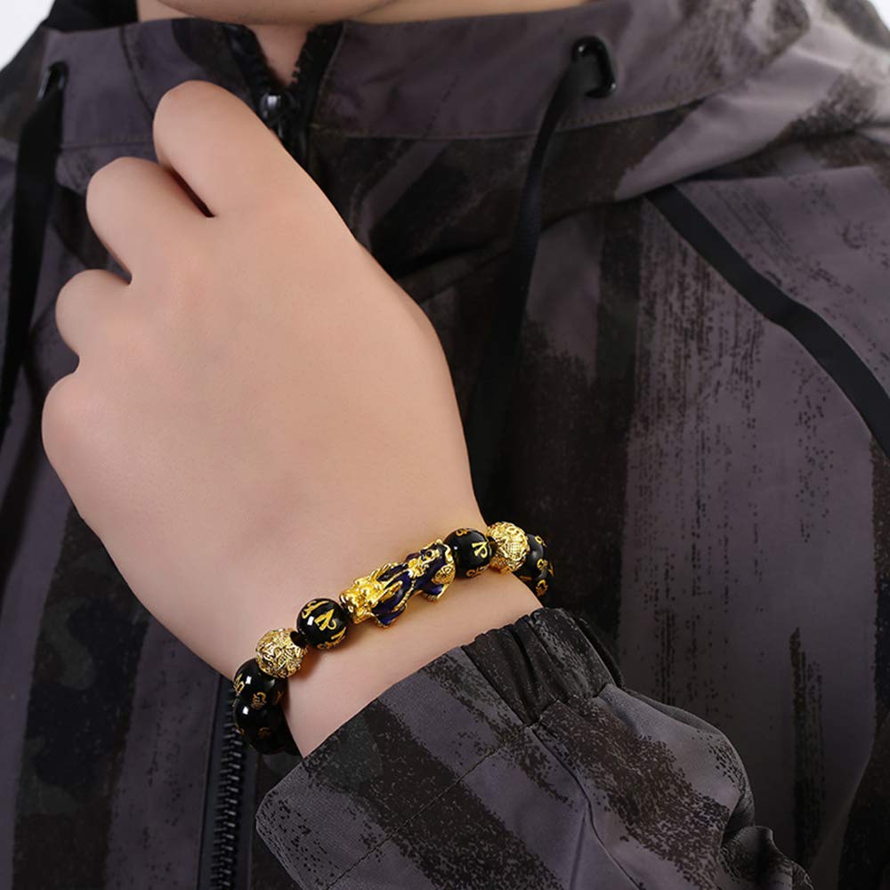 Feng Shui Prosperity 10mm Hand Carved Mantra Bead Bracelet with Color Changed Pi Xiu/Pi Yao Attract Wealth and Good Luck