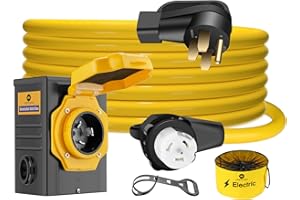 LAZMUMI 50 Amp 25FT Generator Power Cord and Power Inlet Box Waterproof Combo Kit, 125V/250V 50A NEMA 14-50P to SS2-50R Generator Extension Cord with NEMA SS2-50P Generator Inlet