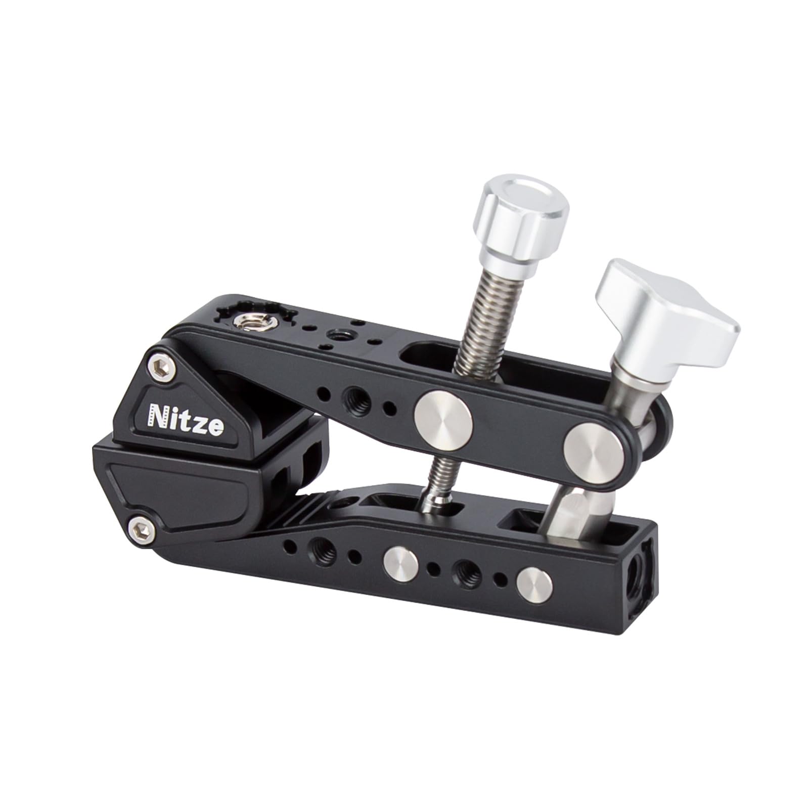 Nitze Super Clamp with 3/8" and 1/4" Locating Holes, Camera Clamp Mount for DSLR Cameras, Lights, Hooks, Shelves, Plate Glass, Crossbars - N18C