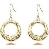 Circle Dangle Earrings with Sterling Silver French Hook,Hypoallergenic Round Drop Earing for Women Trendy