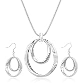 Zuvexe 925 Silver Circle Earrings Necklace Set for Women - Hypoallergenic Dangle Earrings, Dainty Geometric Pendant Necklace, Boho Jewelry Set