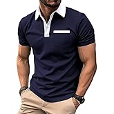Mens Short Sleeve Polo Shirts Casual Summer Button Basic Shirt Classic Golf Fashion Tops with Pocket