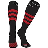 PEAR SOX Striped OTC Baseball, Softball, Football Socks (A) Black, Red
