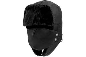 Trapper Hat Unisex Adult, Faux Fur Bomber Hat, Winter Warm Thick Hat with Ear Flaps and Windproof Mask for Skating, Skiing, H