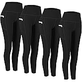 Fengbay 4 Pack High Waist Yoga Pants, Pocket Yoga Pants Tummy Control Workout Leggings 4 Way Stretch Leggings with Pockets