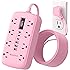 Pink Extension Cord with Surge Protector - 5 FT Kawaii Power Strip, Cute Extension Cord with 6 USB(3 USB C) and 8 Outlets, Pi