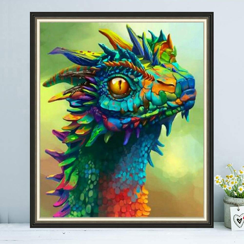 DIY 5D Diamond Painting by Number Kits,Crystal Rhinestone Diamond Embroidery Paintings Pictures Arts Craft for Home Wall Decor (Color Dragon, 30x40 cm)