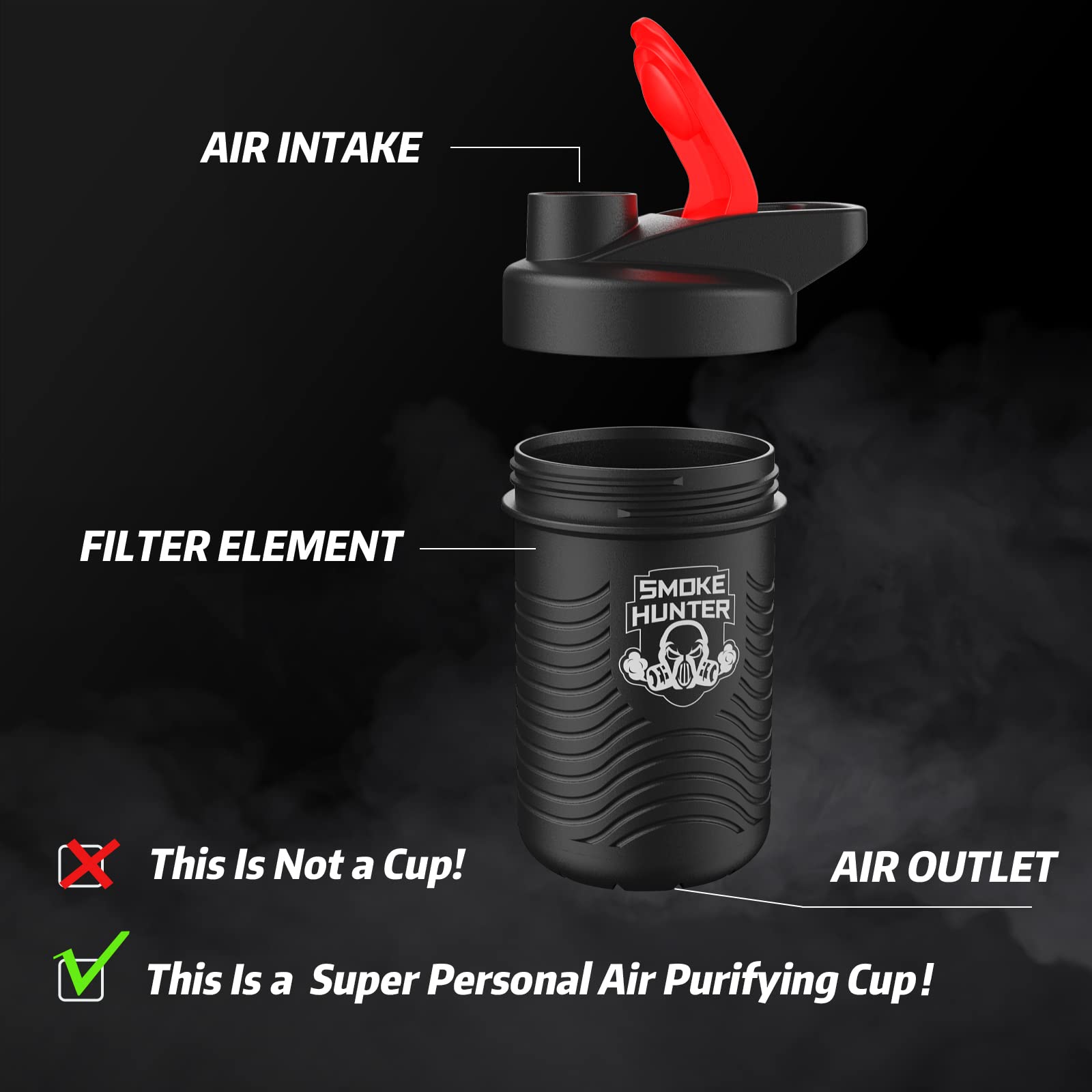 Smoke Hunter 1.0 Personal Air Filter, Long-Lasting Exhalation, Suitable for Home and Car, Ideal for Gift Giving