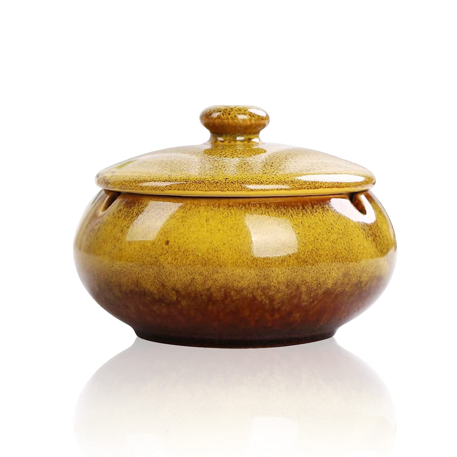 Lependor Ceramic Ashtray with Lids,Windproof,Cigarette Ashtray for Indoor or Outdoor Use，Ash Holder for Smokers,Desktop Smoking Ash Tray for Home Office Decoration - Yellow