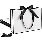 STOBOCTER 6 Pcs Elegant Paper Gift Bags with Handles 12.6x4x9.1'' Thank You Gift Bags with Bow Ribbon Gift Wrap Bags for Wedding Bridesmaid Groomsmen Party Baby Shower Birthday Gifts(White, Black)