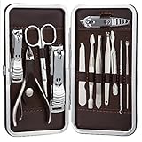 Manicure Set Nail Clippers Pedicure Tools - Grooming Kit Stainless Steel Nail File, Ear Pick, Eyebrow Tweezers,Blackhead Needle and Loop Romover,Peeling Knife,scissors, Cuticle Trimmer