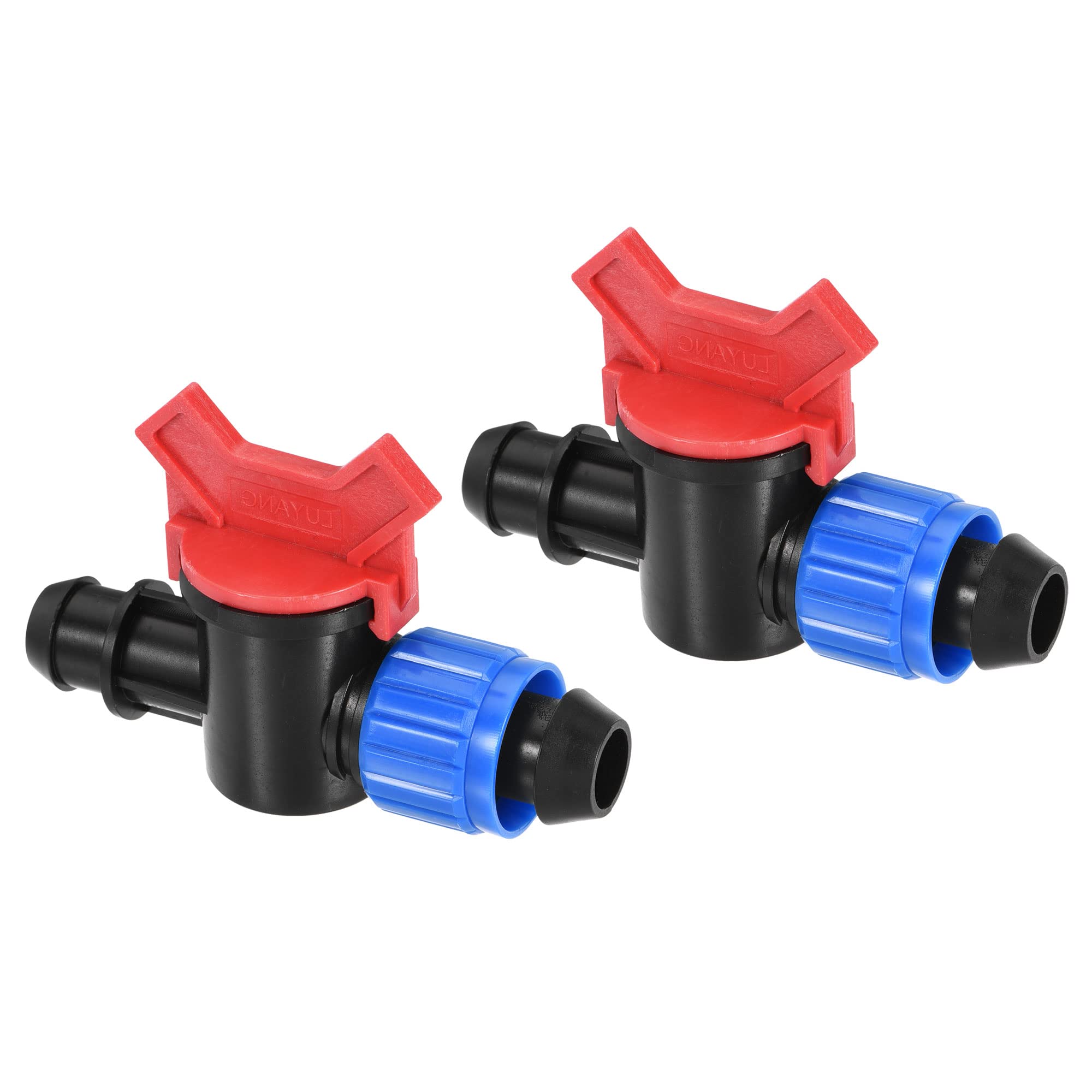M METERXITY 2 Pack Barbed Ball Valve - Barb Connector Ball Valve Shut Off Switch Apply to Drip Irrigation and Aquariums (21 x 19mm, Black Blue Red)