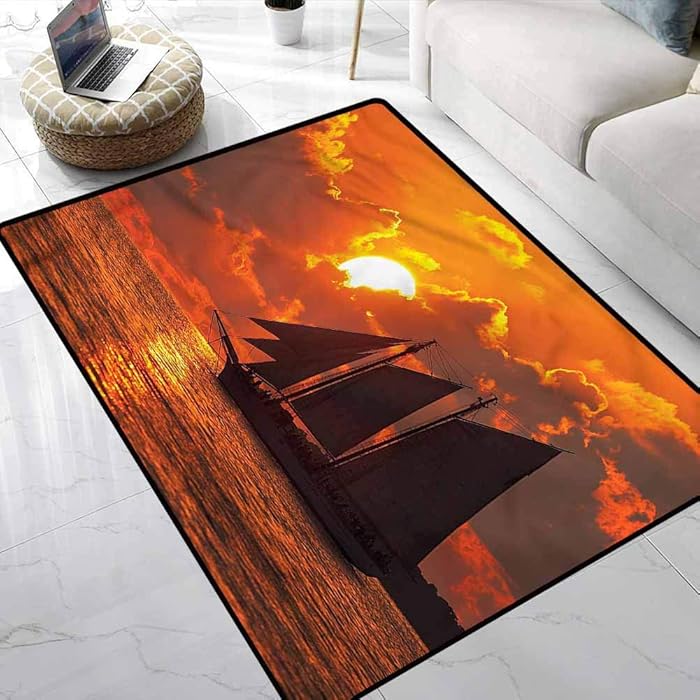 Rugs Sailboat,Sunset in Key Florida Soft Bedroom Rugs with Water Resistant Rubber Back Anti-Slip 4 x 4 Feet