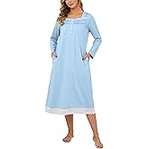 GCWBOTTO Nightgowns for Women Soft 100% Cotton House Dress Embroidery Long Sleeve Night Gowns Comfy Long Sleepwear