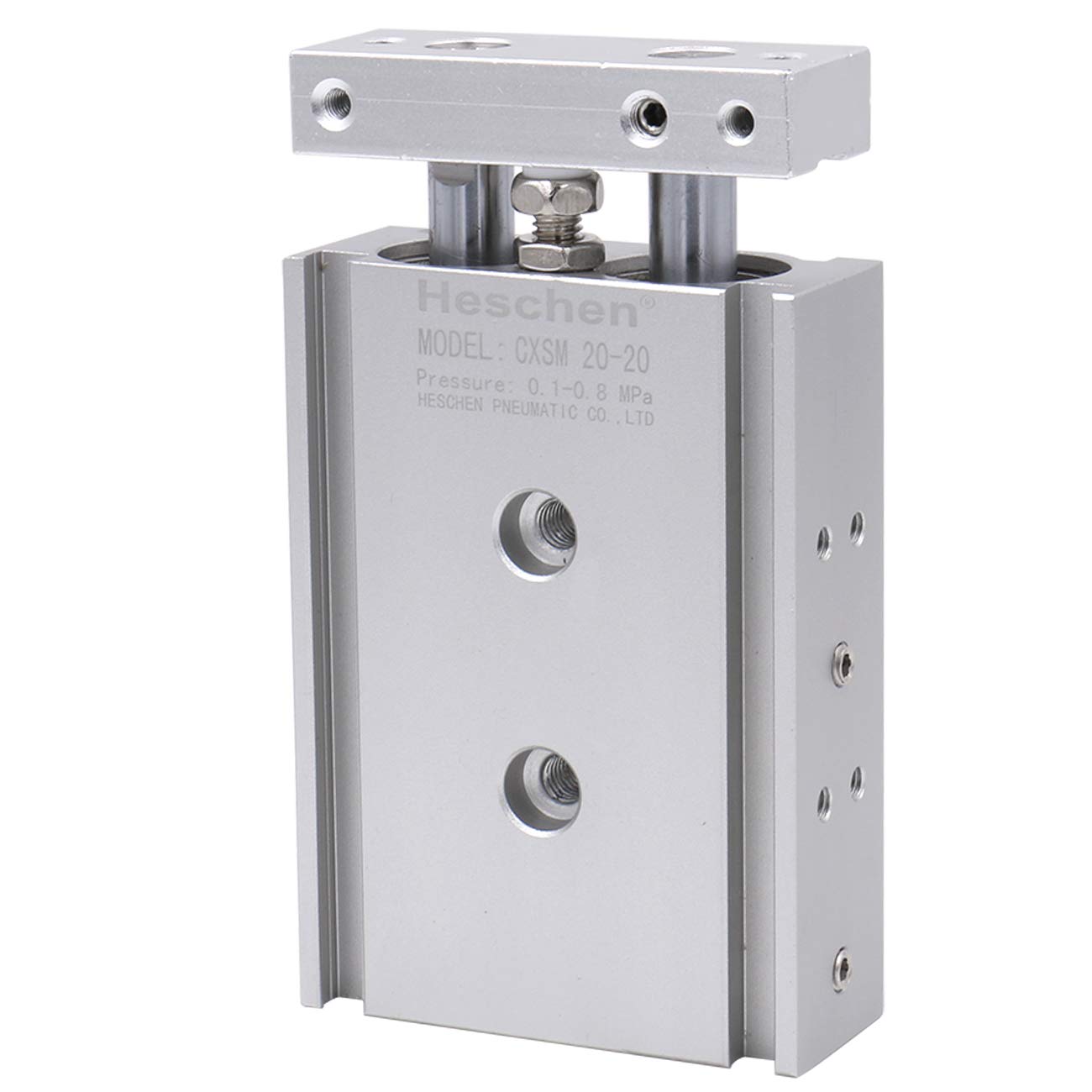 Heschen Dual Aluminum Air Cylinder CXSM 20-20 Guide Rod Plate Double Rod Guided Pneumatic Slide Bearing Cushioned 20mm Bore 20mm Stroke Double Acting