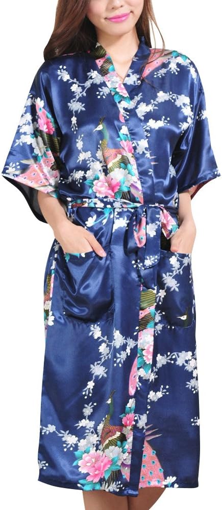 Cckuu Women's Silk Satin Bridesmaid Robe Kimono Bridal Sleepwear Dressing Gown