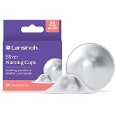 Lansinoh Silver Nursing Cups, Regular Size, 2 Count | 999 Pure Silver Reusable Nipple Shields for Breastfeeding, Worn Between Feeds for Soothing Protection of Sore Nipples
