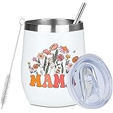 Mama Gifts Wine Tumbler 12 oz Insulated Wine Glass Cup with Lid Straw Vacuum Insulated Travel Cup,Mom Birthday Gifts from Daughter Husband, Gift for Women Mom Mommy Mother Christmas Halloween