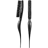 2 Pcs Teasing Hair Brush, Boar Bristle Comb for Women, Black | Boar Bristle Brush Comb, Women Salon Boar, Nylon Bristle, Beauty Styling, Slick Back, Backcombing Tool