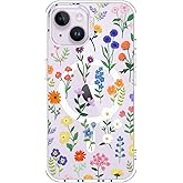 MOSNOVO Case for iPhone 14 / iPhone 13, [Compatible with Magsafe] [Buffertech 6.6ft Military-Grade Drop Protection] [Anti Peel Off Tech] Clear Phone Case Design - Botanical Floral