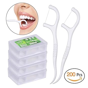 Dental Floss, KWOKWEI 200 Stück Zahnseide/Zahnstocher Stick mit Zahnstocher Halter, Zahn Draht/Zahnpflege Interdental Flosser