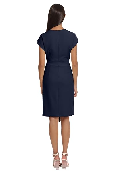 DONNA MORGAN WOMEN’S DRESSES SLEEK FAUX WRAP DRESS WITH ASYMMETRIC SKIRT OFFICE WORKWEAR EVENT GUEST OF, DOLMAN – TWILIGHT NAVY, 22