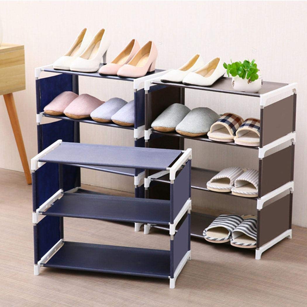 Pinsparkle Shoe Rack, 3-4 Tier Stackable Shoe Rack Storage Shelves, Non-Woven Fabric Show Tower, DIY Assembly ? No Tools Requ Free Standing Shoe Racks