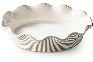 MIKIGEY Ceramic Deep Pie Pan for Baking, 11 inch Porcelain Pie Dish for Apple Pie, Oven & Dishwasher Safe, Farmhouse Decor, 48 Ounce Deep Plate for Kitchen, Non-Stick Pie Pans, Off-White