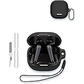Case for Soundcore by Anker Liberty 4 NC Wireless Earbuds, WUNIAK Soft Silicone Protective Portable Scratch Shock Resistant Shell with Cleaner Kit & Carabiner & Lanyard,Black