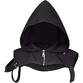 L'VOW Black Steampunk Rogue Cowl Hat Medieval Gothic Hooded Cape for Halloween Unisex Cosplay Costume Dress Up Daily Wear
