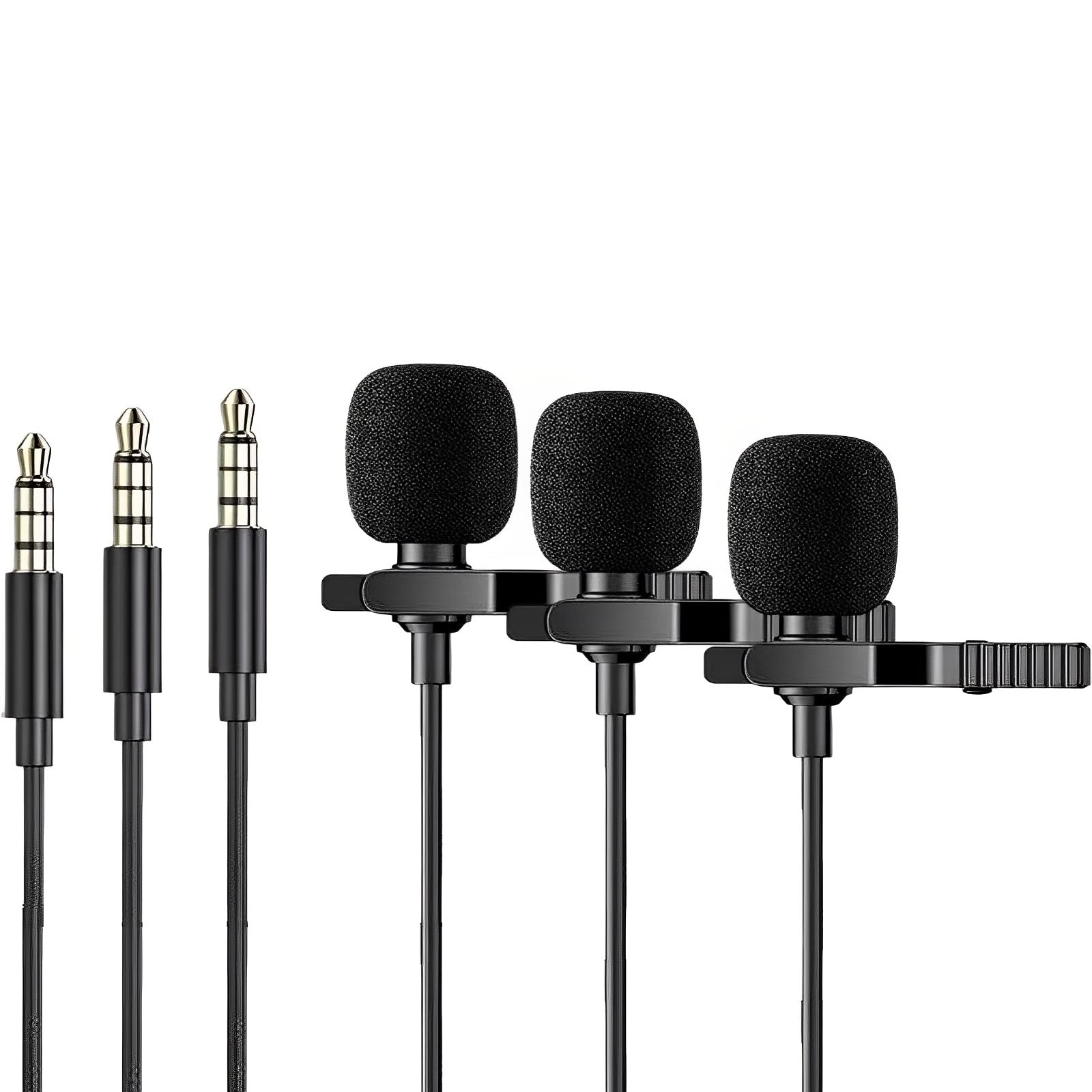Lavalier Microphone, Omnidirectional Lapel Mic with Clip-on Compatible with iPhone Android Smartphone, Hands Free Recording Mic for Vloggers Youtube Interview Bloggers 3 Pack