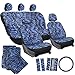 OxGord 21pc Set Zebra Car Seat Cover, Carpet Floor Mats, Steering Wheel Cover, Shoulder Pads - Airbag - Front Low Back Buckets - Universal Fit, Truck, SUV, or Van - Blue