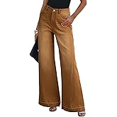Dokotoo Jeans for Women Casual High Waisted Wide Leg Denim Pants Baggy Raw Hem Flare Jeans with Pockets
