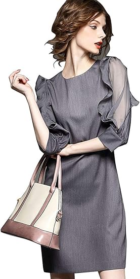 Amazon Co Jp Hanamaya 灰 グレー 大人 ゆったり パーティー 発表会 ミモレ丈 イブニングドレス フォーマル 結婚式 披露宴 ワンピース グレー Xl 服 ファッション小物