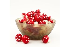 Eiarrnp 30 Pcs Mini Artificial Fake Red Mushroom - Faux Mushroom Artificial Lifelike Simulation Plastic Mushrooms for Home House Kitchen Party Decoration - Artificial Fruits Red Mushrooms