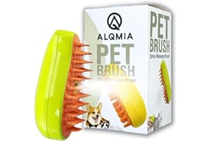 Cat Steam Brush 3 in 1 - Silicone Massage Grooming & Pet Hair Remover, Spritz Defur Comb for Cats, Dogs, and Horses by ALQMIA (Green)