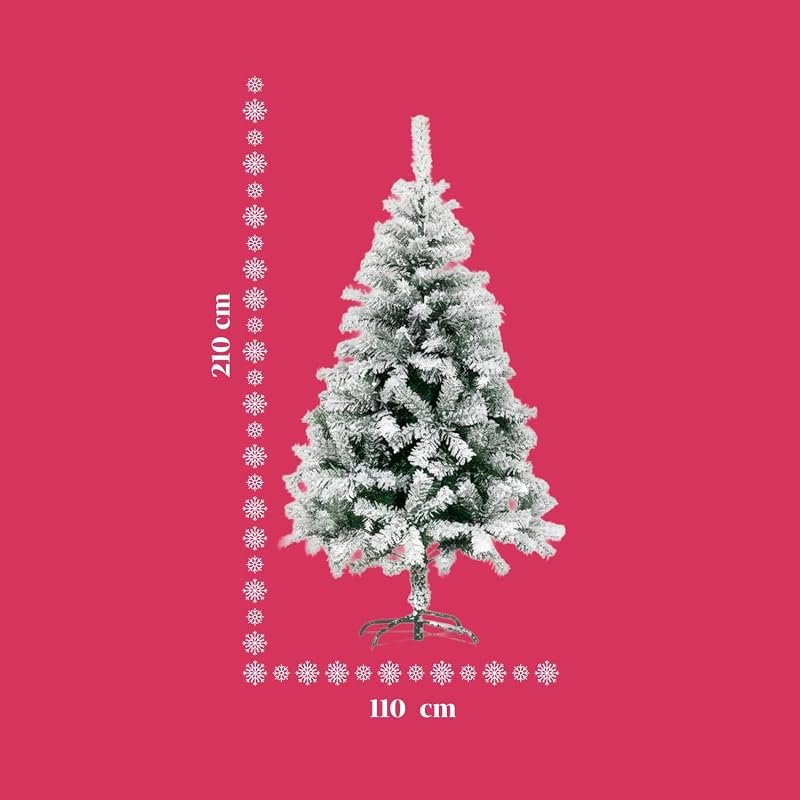 Árbol de Navidad Artificial nevado de 210 cm con 1078 Ramas, Interiores, Listo para ser Decorado con Luces y Adornos navideños con Base de Metal e injerto fácil, diámetro 110 cm