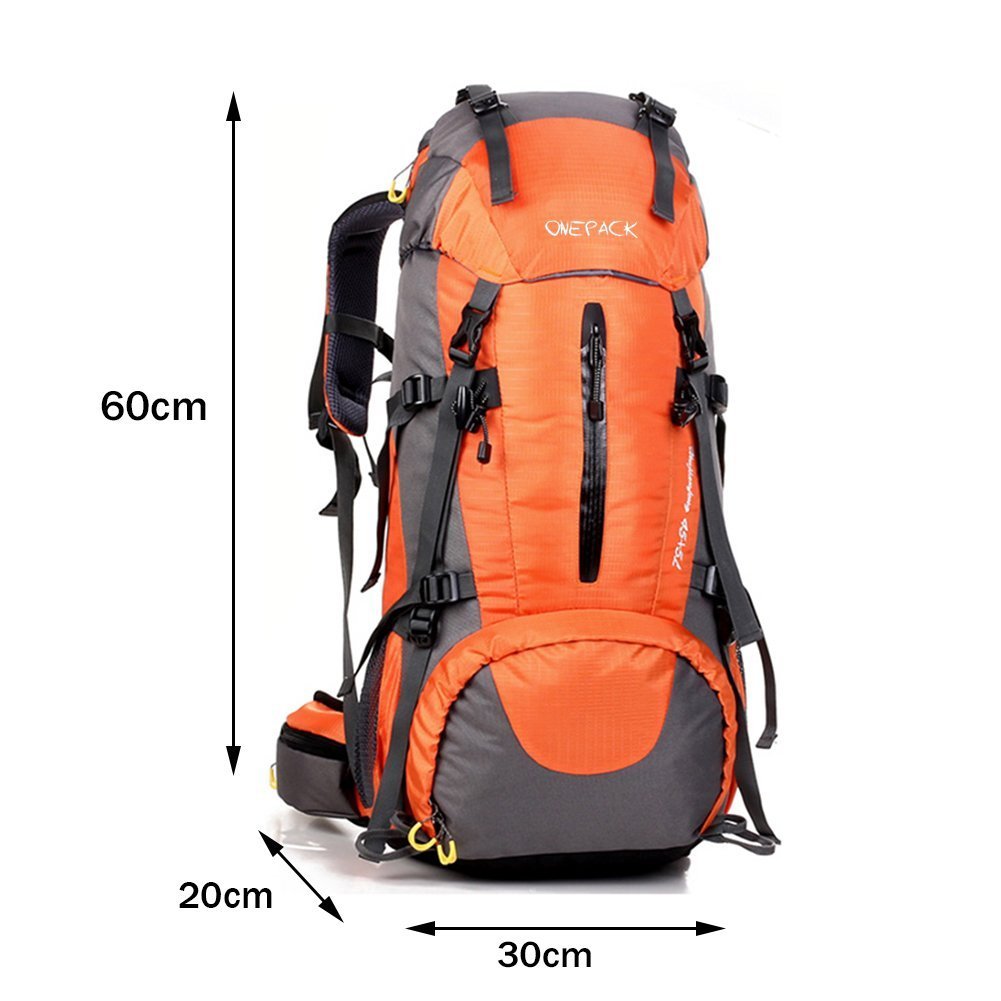 ONEPACK 50L(45+5) Hiking Backpack Daypack Waterproof Outdoor Sport Camping Fishing Travel Climbing Mountaineering Cycling Skiing with Rain Cover (Orange)