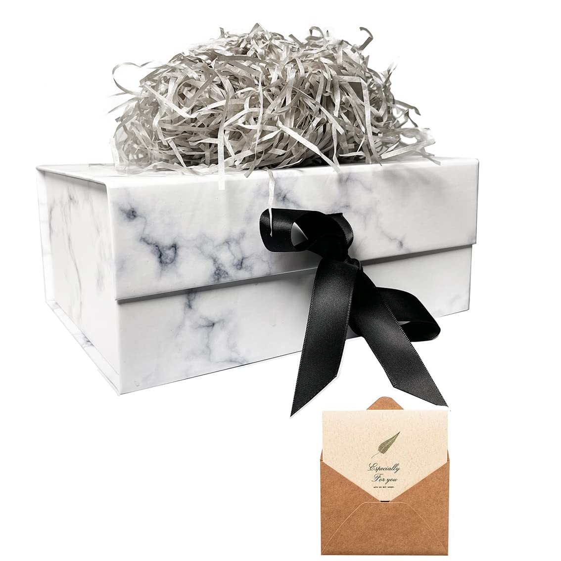 Marble Gift Box 23.5x17x10 cm, Gift Box with Magnetic Lids and Silk Ribbon Specially Designed for Valentines Day, Present Birthdays, Holidays, Anniversaries Gift Packaging