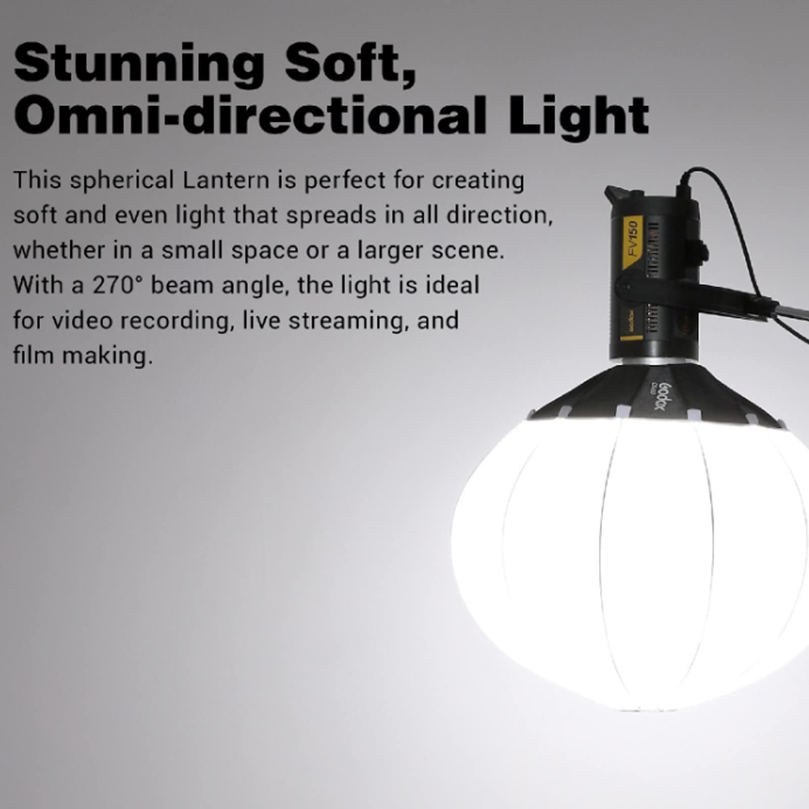 GODOX CS-50D with SS-50 Skirt Lantern Softbox 50cm/20inch Omni-Directional Light Modifier Bowens Mount for Godox SL60W SL150II, UL150, VL150 Light for Video Recording, Live Streaming, and Filmmaking