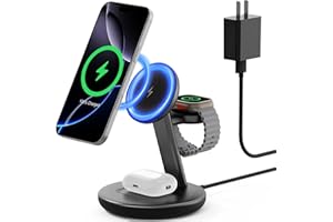 LYAOAO 2025 Apple 5W Fast iWatch Charging,3 in 1 Charging Station for Apple Devices,Mag-Safe Charger Stand,Wireless Charger for iPhone 17/16/15/14/13/12 Series,& AirPods（Black）