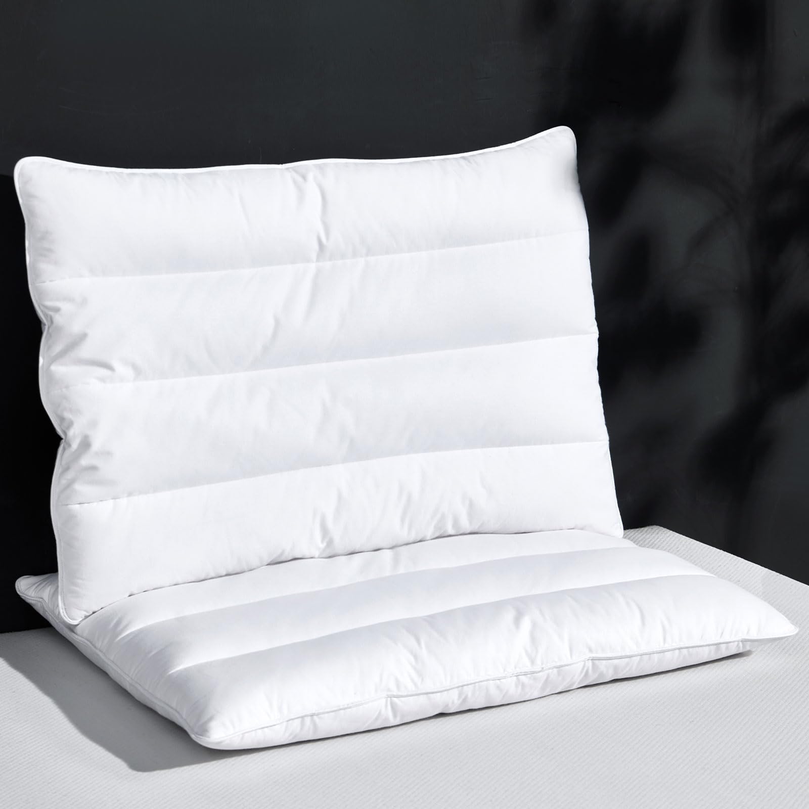 Photo 1 of Three Geese Luxury Flat Thin Goose Feather Down Pillows Standard Size Set of 2, 3 Inch Height, 100% Cotton Cover, Medium Firm, Hotel Collection Ultra Slim Thin Bed Pillows, Machine Washable, 18" x 26"